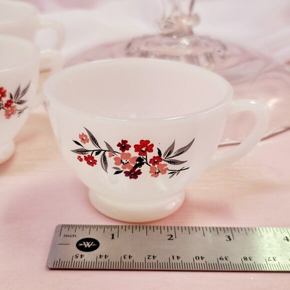 Fire King Primrose SINGLE Milk Glass Cup, Pink & Red Flowers, Vintage 1960-62 - Picture 9 of 9